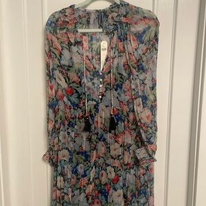 NWT Anthropologie Marais Printed Chiffon Maxi Dress in Black Motif